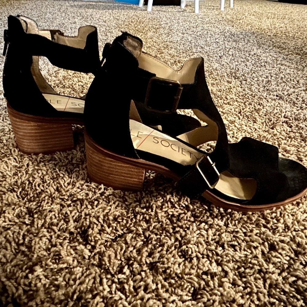 Sole Society Black Suede Cutout Block Heel Wedges